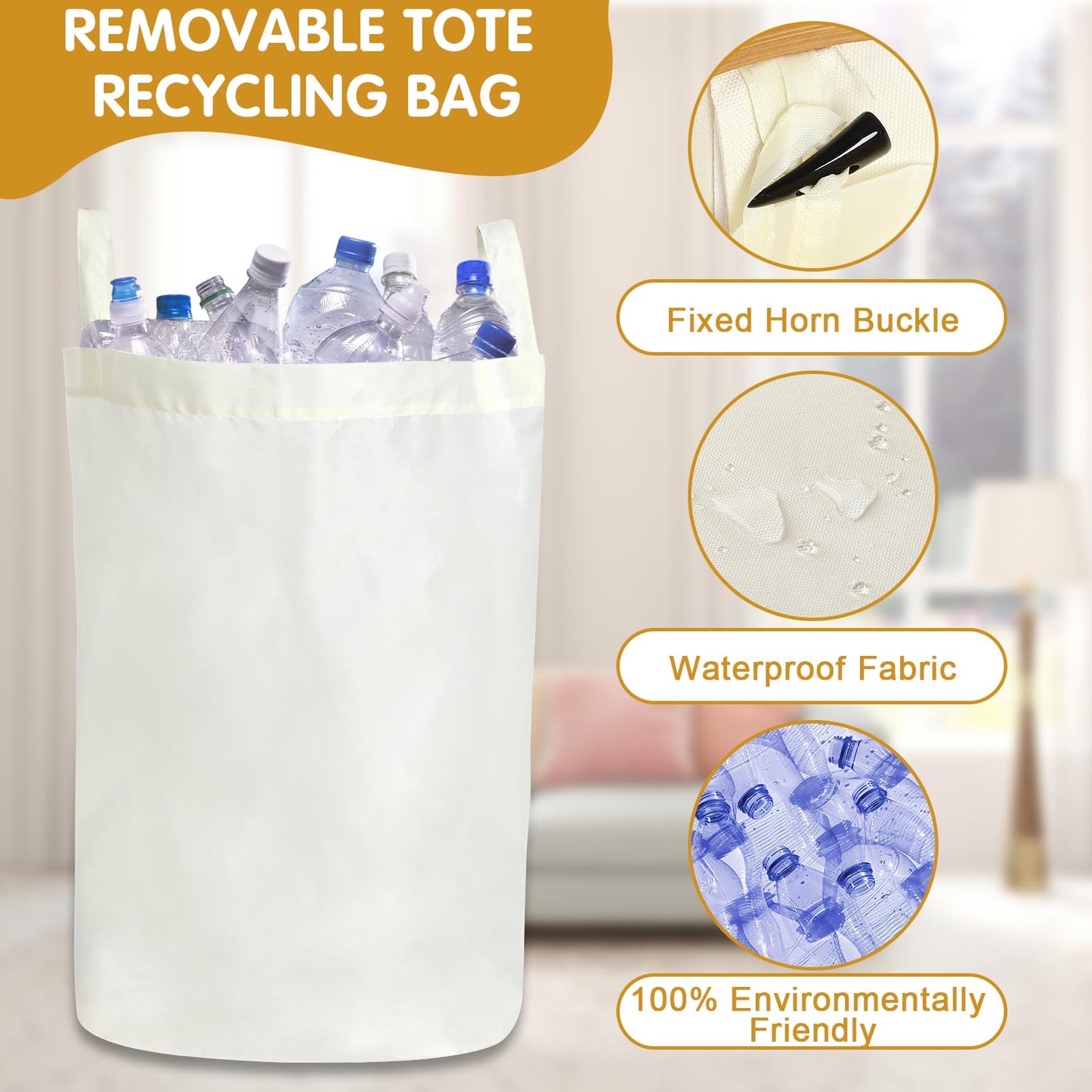 Recycling Container with Lid Deposit Bottle Storage Room Large Capacity, Beige