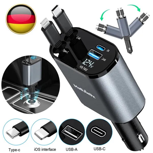Auto-Schnellladegerät mit 4-Port USB-C & Lightning-Kabeln