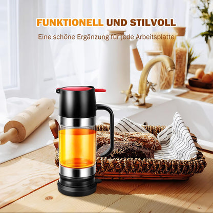 Honigspender Glas, 9 Oz Tropfsicheres Honigglas Mit Griff, Tropfsicherer Glas-Honigspender Mit Halterung, Press-Typ Sirupspender, Haushaltsversiegeltes Glas, Sirupflasche, Marmeladenflasche (Schwarz)