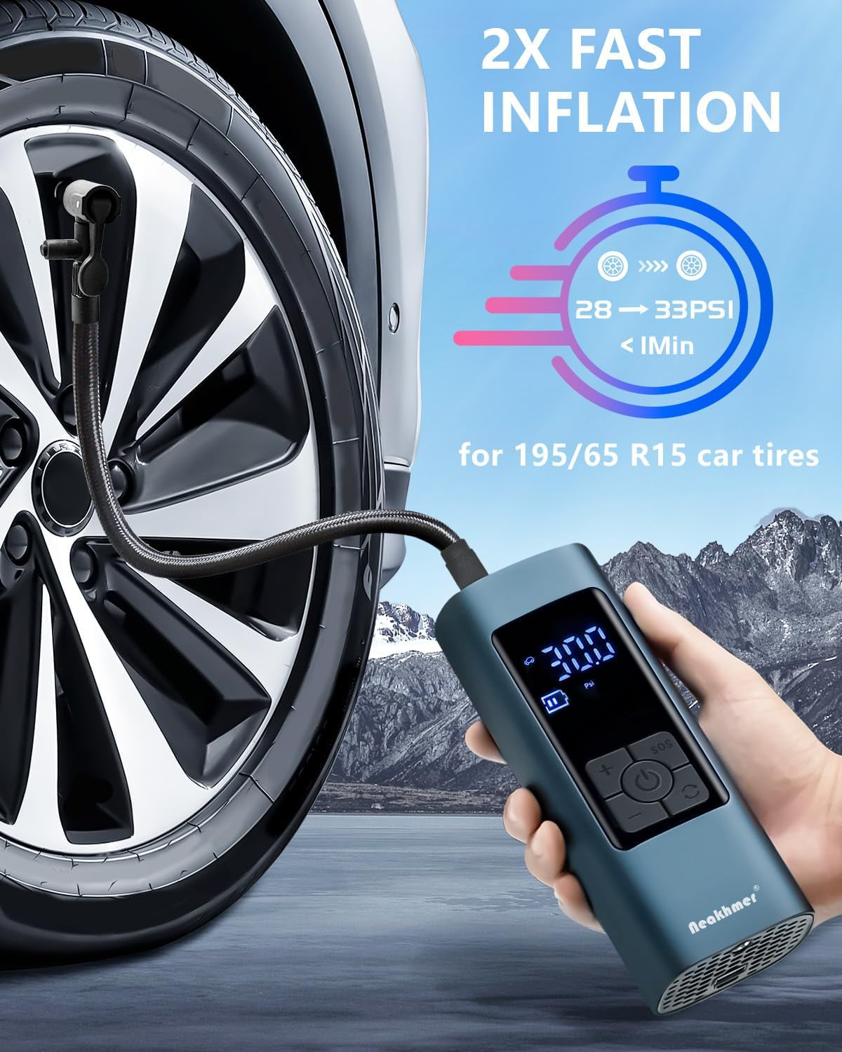 Tragbarer Luftkompressor Auto Reifenpumpe 150PSI 6000Mah Wiederaufladbarer | Mini Elektrischer Kompressor Fahrradpumpe 12V Luftpumpe Mit Manometer Für Auto Fahrrad Motorrad Bälle, Autooff, Usb-Powerbank