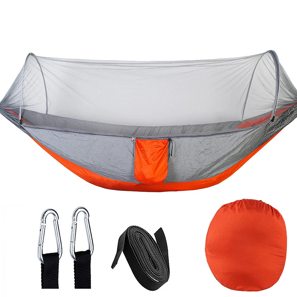 Automatic Quick-Opening Mosquito Net Hammock Outdoor Camping Pole Hammock Swing Anti-Rollover Nylon Rocking Chair 260X140Cm