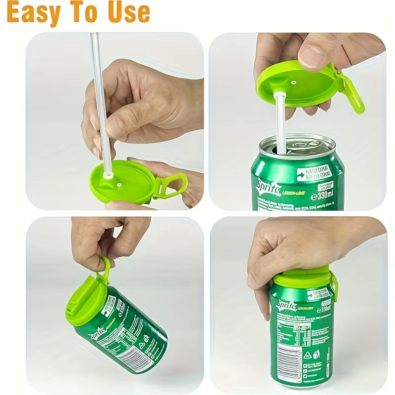 Reusable Soft Drink Can Lid. Soda Drink Can Lid Can Be Used for Beverages, Juices, and Soft Drinks, and Comes with a Straw