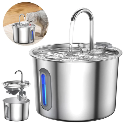 2,2 L Edelstahl-Katzenbrunnen – ultraleiser Trinkbrunnen mit USB-Pumpe & Filtersystem für Katzen und kleine Hunde