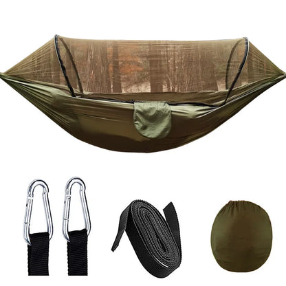 Automatic Quick-Opening Mosquito Net Hammock Outdoor Camping Pole Hammock Swing Anti-Rollover Nylon Rocking Chair 260X140Cm