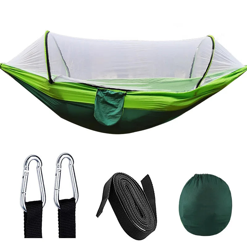 Automatic Quick-Opening Mosquito Net Hammock Outdoor Camping Pole Hammock Swing Anti-Rollover Nylon Rocking Chair 260X140Cm