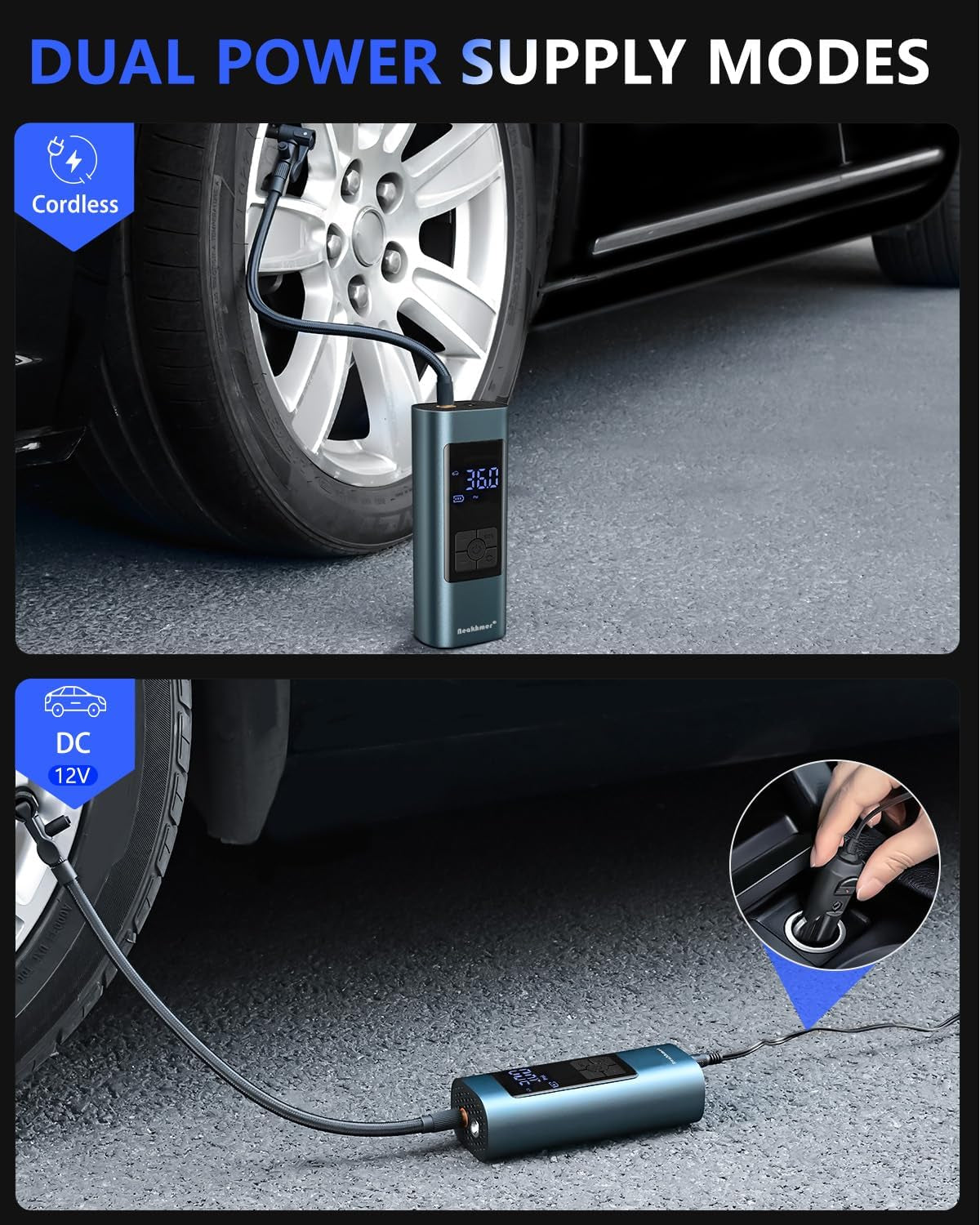 Tragbarer Luftkompressor Auto Reifenpumpe 150PSI 6000Mah Wiederaufladbarer | Mini Elektrischer Kompressor Fahrradpumpe 12V Luftpumpe Mit Manometer Für Auto Fahrrad Motorrad Bälle, Autooff, Usb-Powerbank