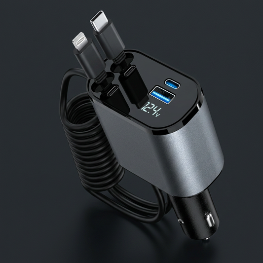 Auto-Schnellladegerät mit 4-Port USB-C & Lightning-Kabeln