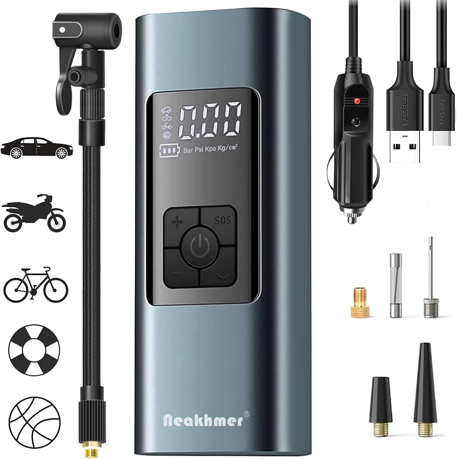 Tragbarer Luftkompressor Auto Reifenpumpe 150PSI 6000Mah Wiederaufladbarer | Mini Elektrischer Kompressor Fahrradpumpe 12V Luftpumpe Mit Manometer Für Auto Fahrrad Motorrad Bälle, Autooff, Usb-Powerbank