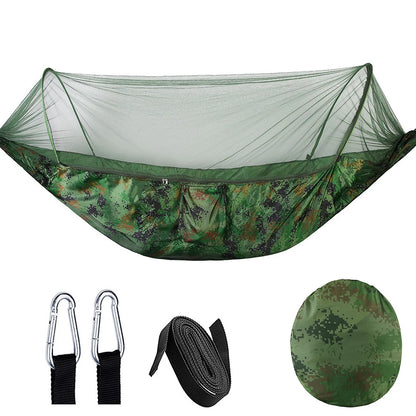 Automatic Quick-Opening Mosquito Net Hammock Outdoor Camping Pole Hammock Swing Anti-Rollover Nylon Rocking Chair 260X140Cm