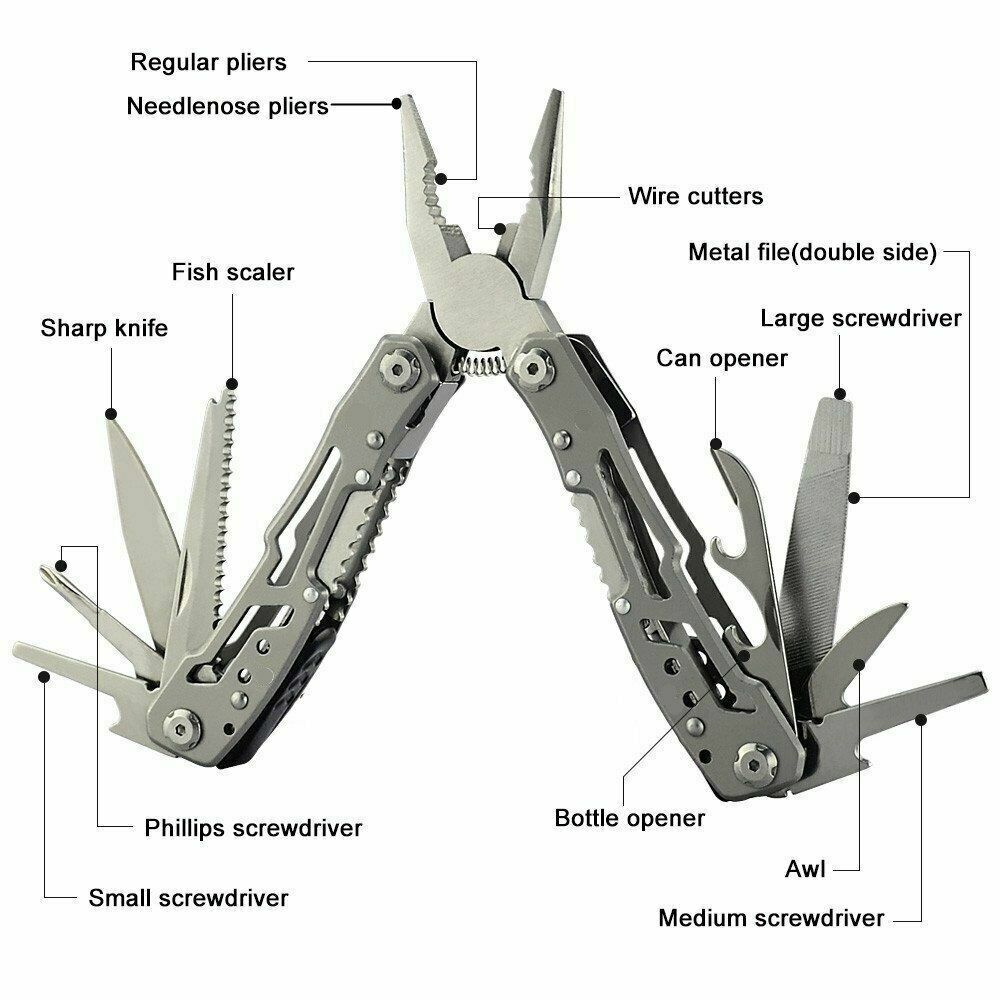 Edelstahl-Multitool mit Taschenzange, Säge & Klappzange
