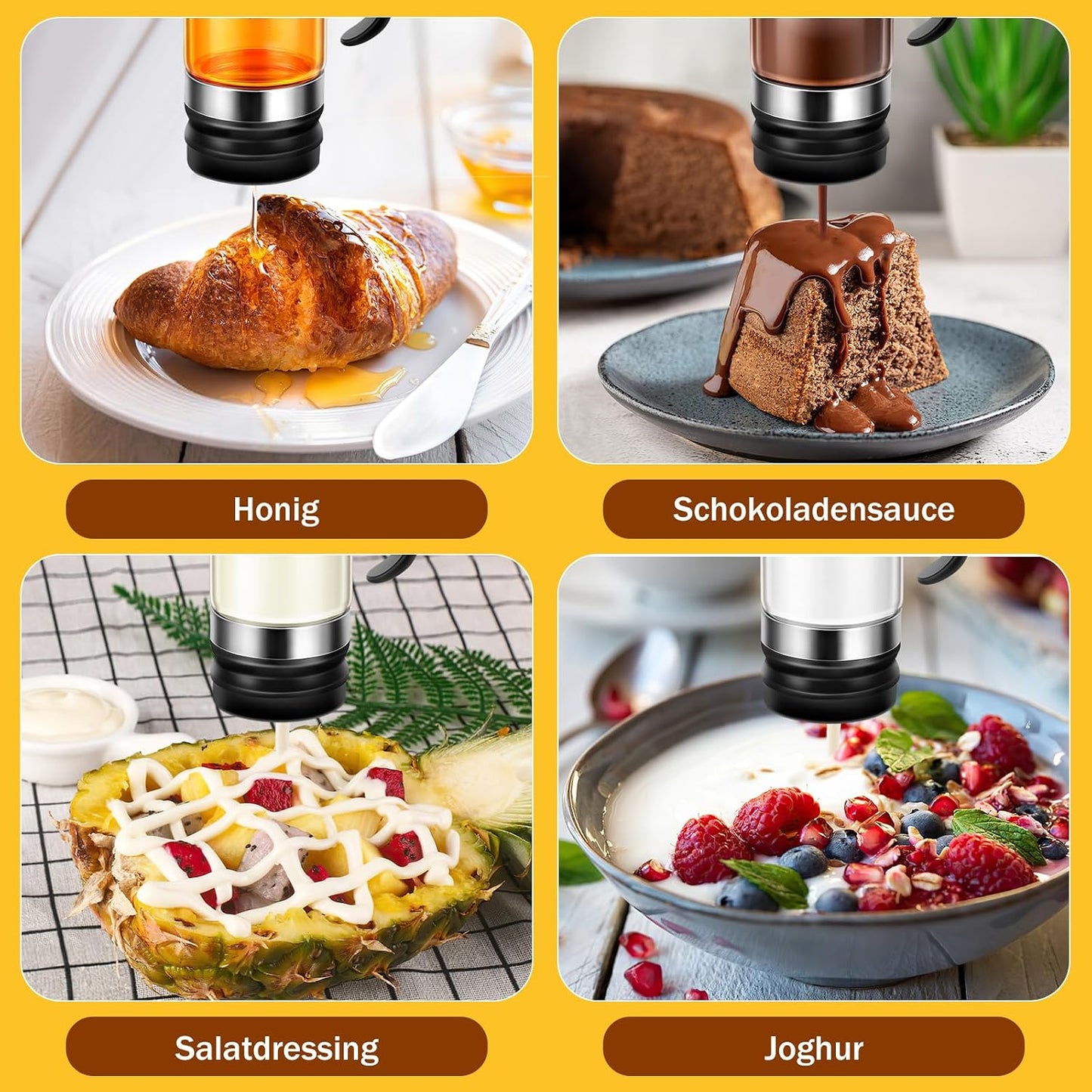 Honigspender Glas, 9 Oz Tropfsicheres Honigglas Mit Griff, Tropfsicherer Glas-Honigspender Mit Halterung, Press-Typ Sirupspender, Haushaltsversiegeltes Glas, Sirupflasche, Marmeladenflasche (Schwarz)