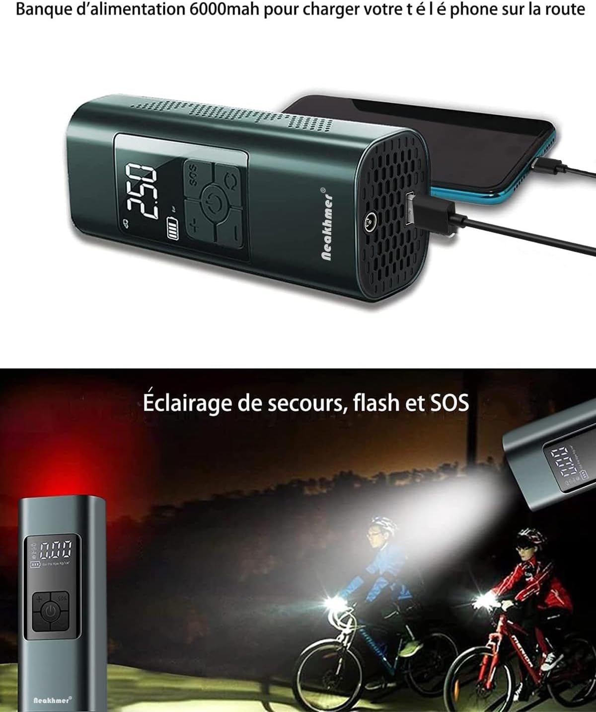 Tragbarer Luftkompressor Auto Reifenpumpe 150PSI 6000Mah Wiederaufladbarer | Mini Elektrischer Kompressor Fahrradpumpe 12V Luftpumpe Mit Manometer Für Auto Fahrrad Motorrad Bälle, Autooff, Usb-Powerbank