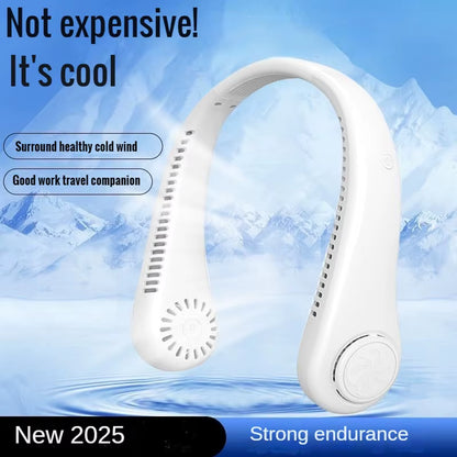 2025 Long Endur New Mini Neck Mounted Fan Portable Bladeless Neck Rechargeable Air Cooler 3 Speed Mini Summer Sports Fan Outdoor