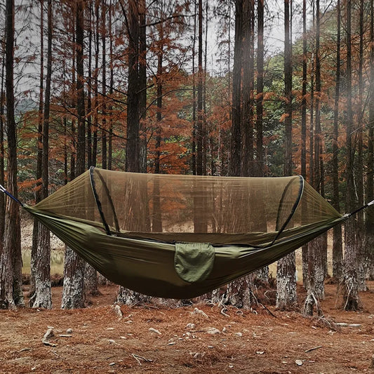 Automatic Quick-Opening Mosquito Net Hammock Outdoor Camping Pole Hammock Swing Anti-Rollover Nylon Rocking Chair 260X140Cm